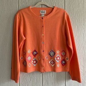 Y2K Colorful Sunset Vibe Boho Geometric Patchwork Floral Embroidered Cardigan M